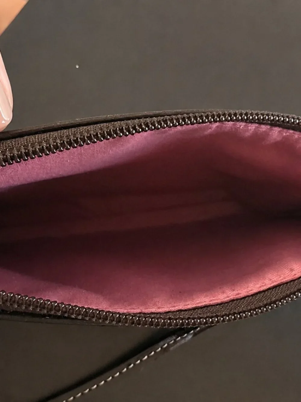 Coach Patent Leather Wristlet – Dark Brown/Burgundy